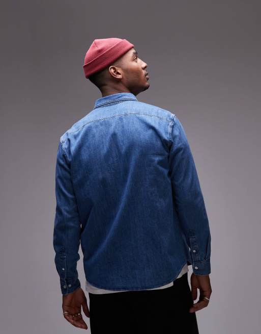 ARKET - Chemise en denim de chambray avec col boutonné - Bleu foncé délavé, 3 de 4