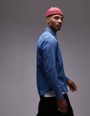 ARKET - Chemise en denim de chambray avec col boutonné - Bleu