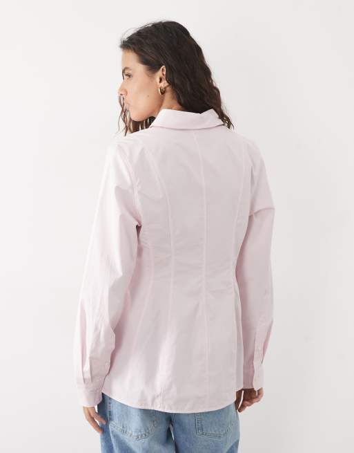 ARKET chemise en popeline à manches longues boutonnée rose clair, 4 de 4