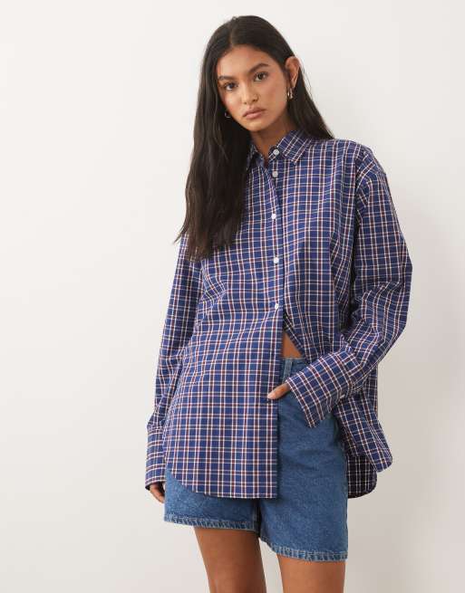 ARKET - Chemise en pur coton à carreaux - Bleu et bordeaux, 3 de 4