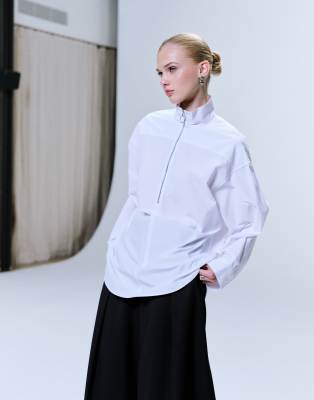 Chemise oversize à col montant zippé épuré - Blanc M
