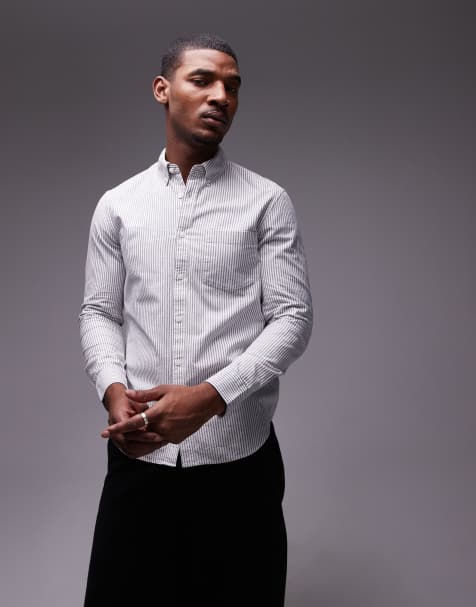 ARKET - Chemise Oxford à rayures fines - Gris - view 1