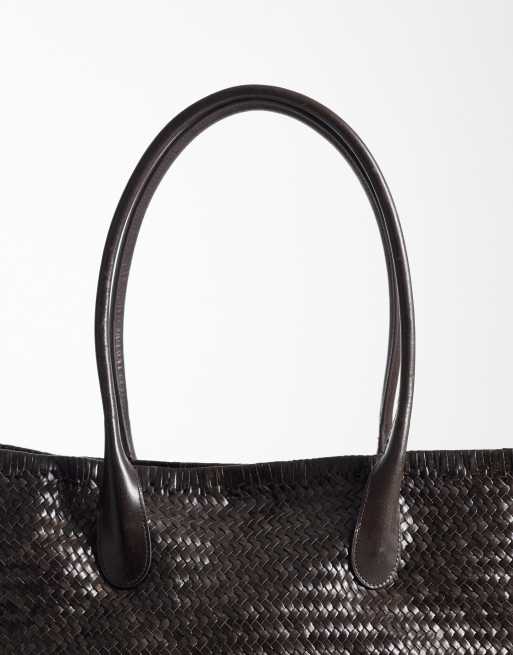 ARKET - Chokoladebrun tote-taske med flettet design i rent læder, 3 af 4
