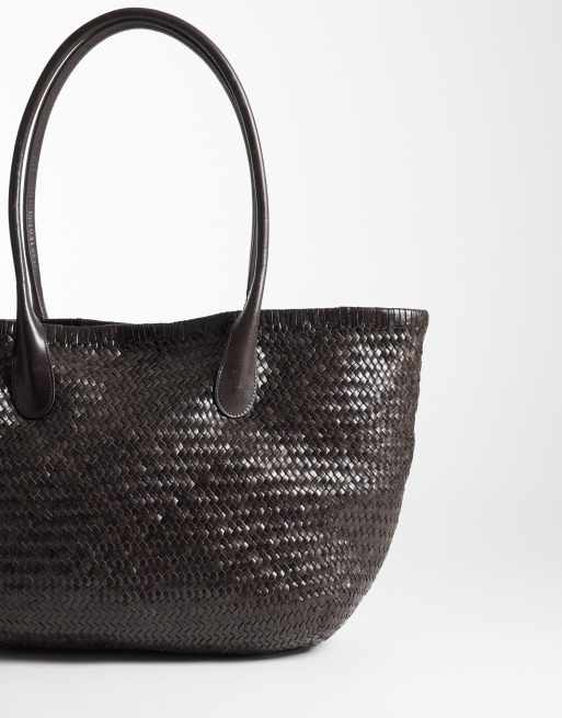 ARKET - Chokoladebrun tote-taske med flettet design i rent læder, 4 af 4