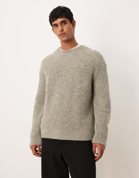 ARKET chunky wool ribbed crew neck jumper in grey marl - view 1