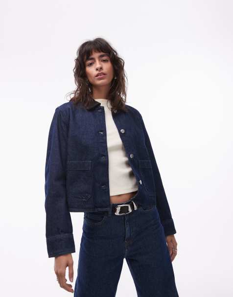 ARKET cropped denim shacket in rinse wash indigo with contrast collar 