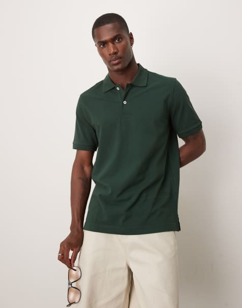 ARKET pique jersey short sleeve polo shirt in dark green
