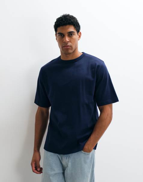 ARKET ciężki t-shirt z dżerseju oversize w kolorze granatowym - view 1
