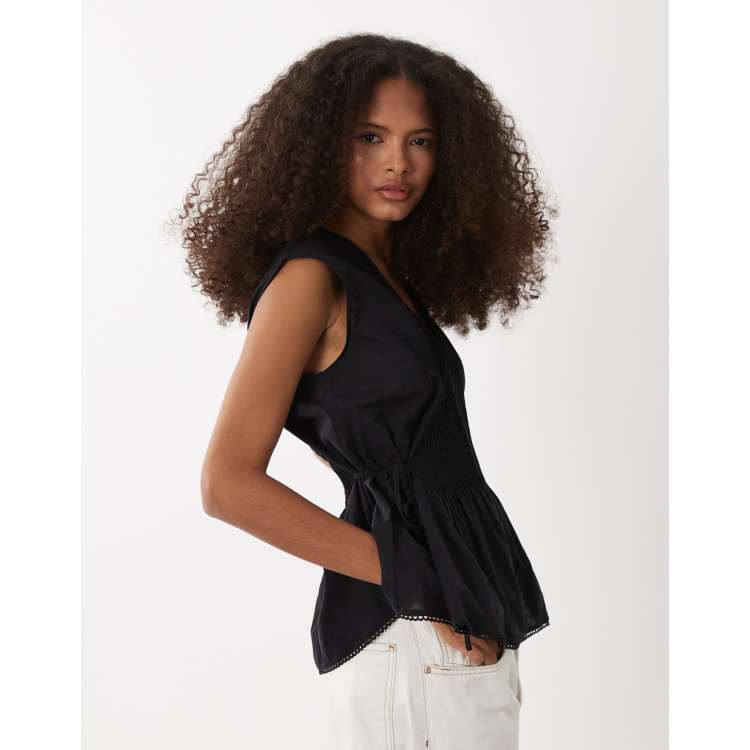 ARKET cinched peplum sleeveless top in black | ASOS