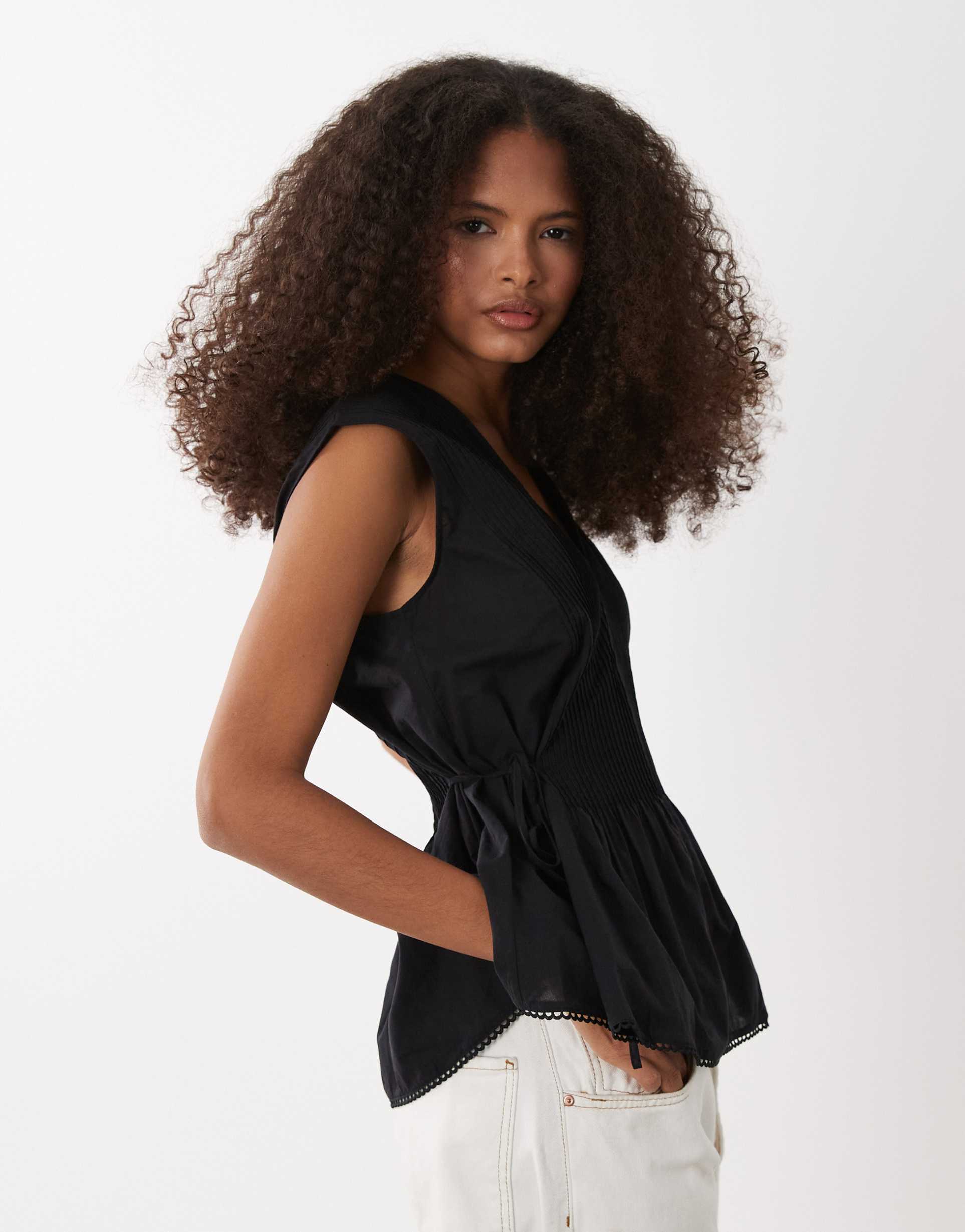 arket cinched peplum sleeveless top in black