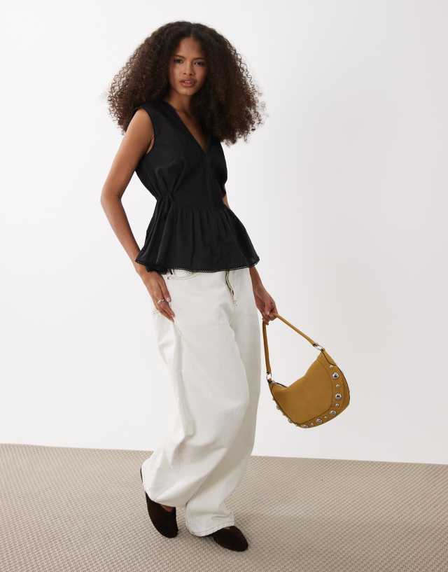 ARKET cinched peplum sleeveless top in black | ASOS