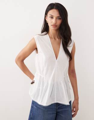 ARKET cinched peplum sleeveless top in white