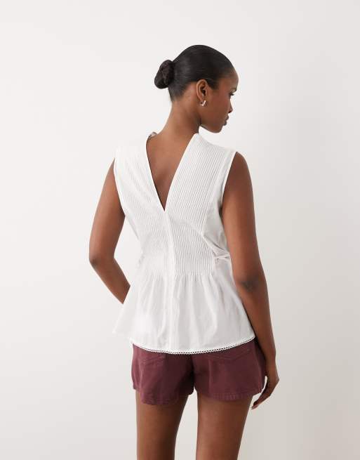 ARKET cinched peplum sleeveless top in white, 2 of 4