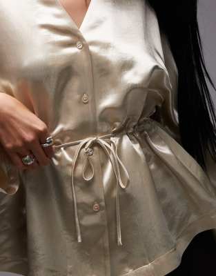 Arket Cinched Waist Blouse In Neutral