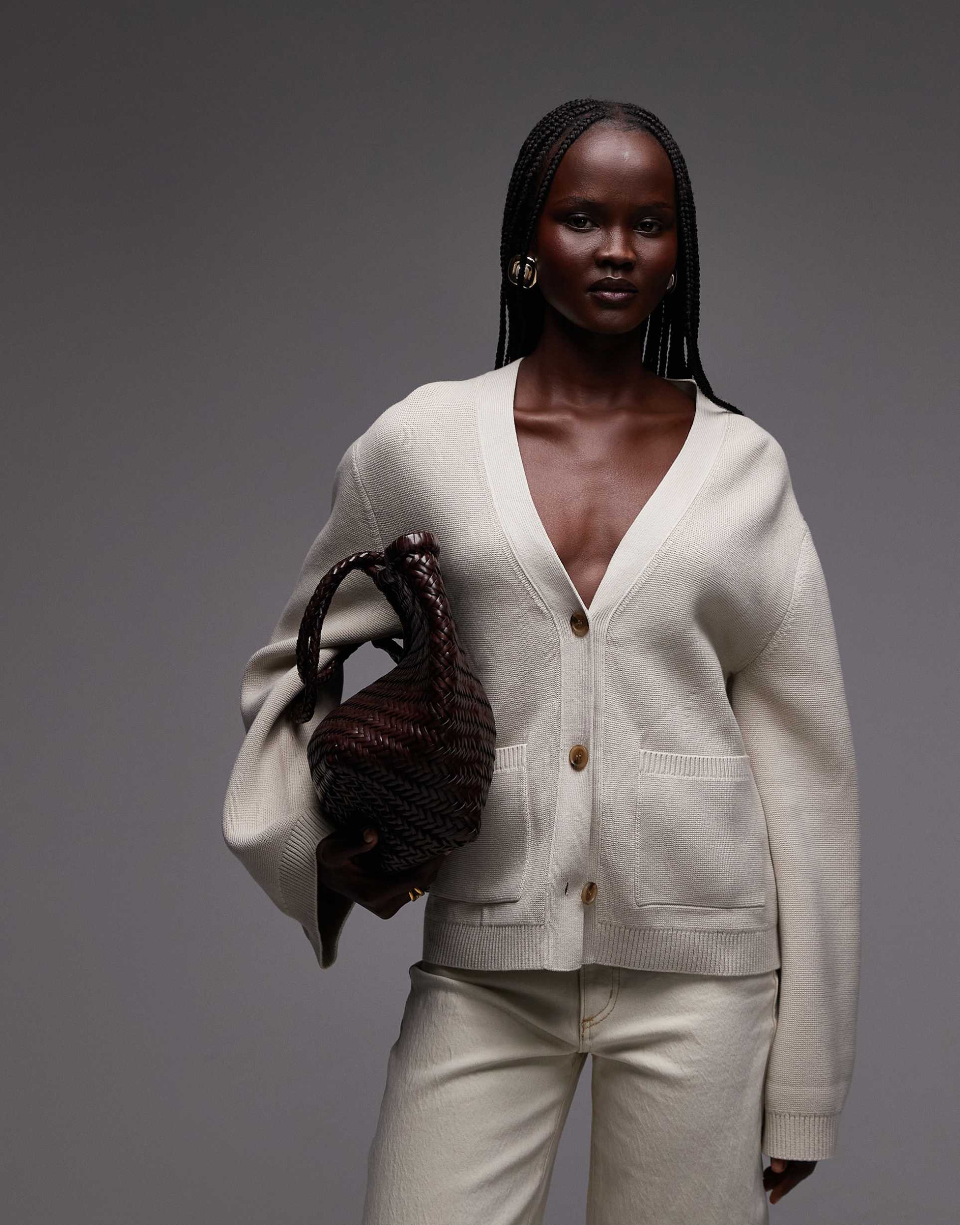 arket cinched waist cardigan in beige