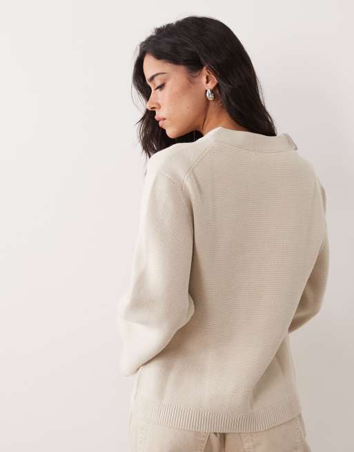ARKET cinched waist cardigan in beige, 2 of 4