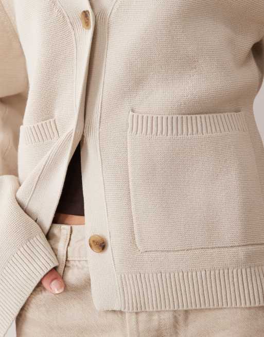 ARKET cinched waist cardigan in beige, 4 of 4