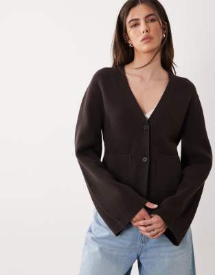 Arket Cinched Waist Cardigan In Brown