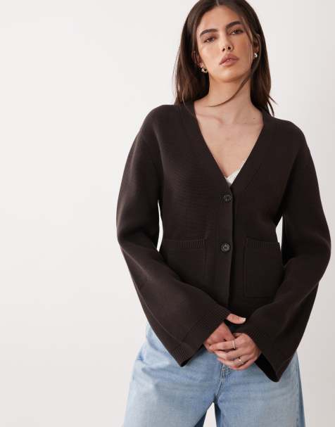 ARKET cinched waist cardigan in chocolate brown