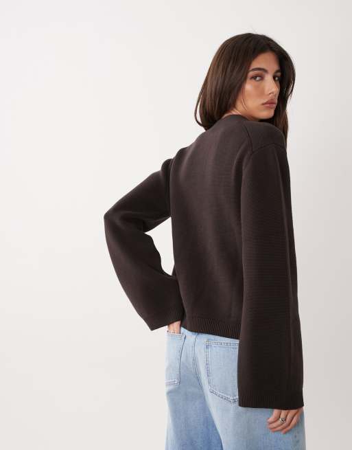 ARKET cinched waist cardigan in chocolate brown, 4 of 4