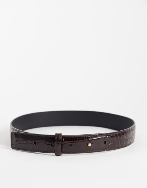 ARKET cintura in vera pelle con dettagli effetto coccodrillo marrone, 1 di 3