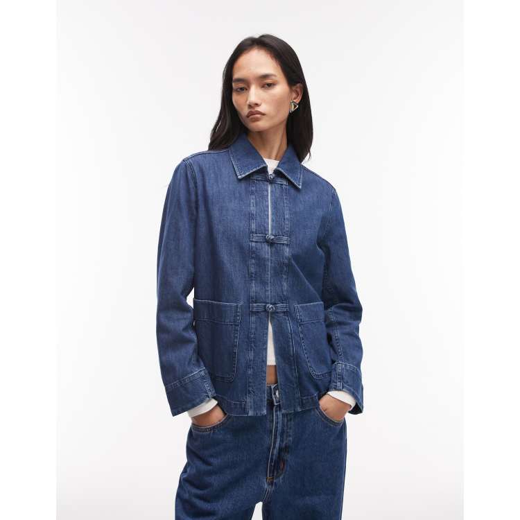 ARKET clean utility denim overshirt in dark blue wash | ASOS