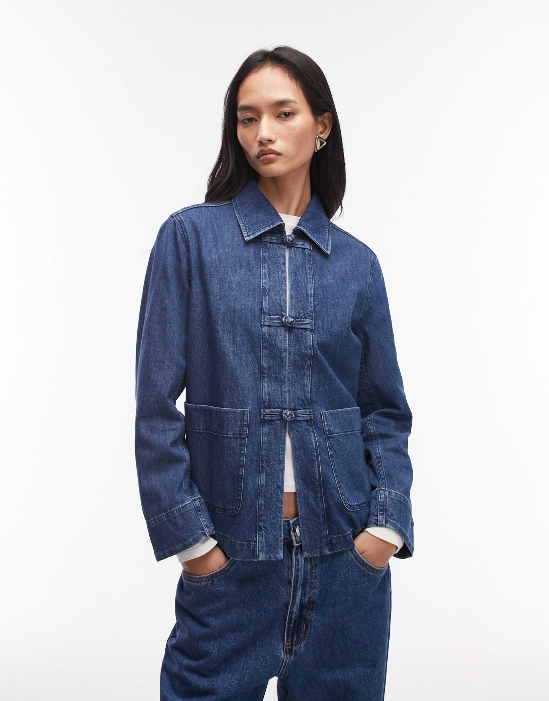 arket clean utility denim overshirt in dark blue wash