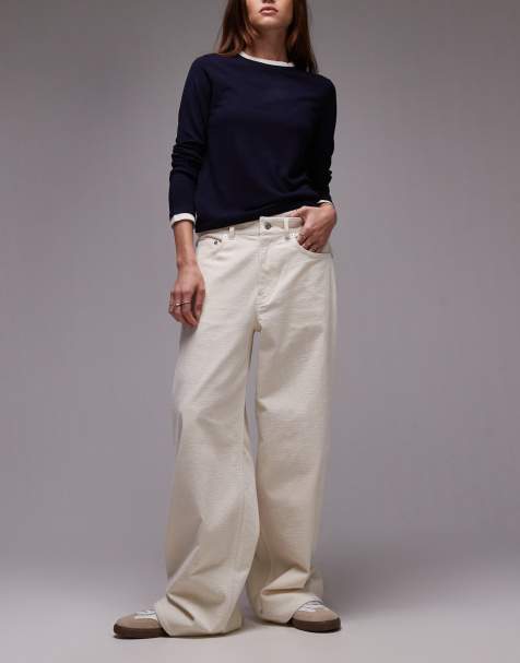 ARKET Cloud low rise baggy wide leg stretch cord trousers in ecru