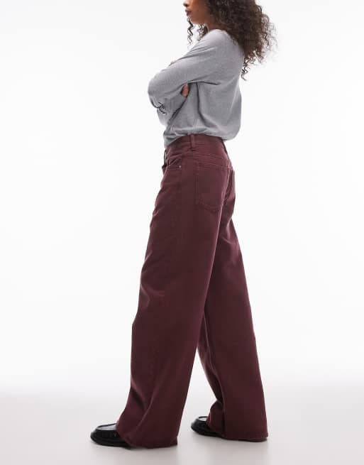 ARKET - Cloud - Vasket bordeaux posede jeans med lav talje med vide ben, 5 af 5