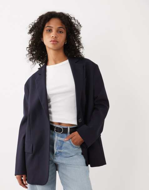 ARKET co-ord blazer van zuivere wol met structuur en oversized fit in navy - view 1
