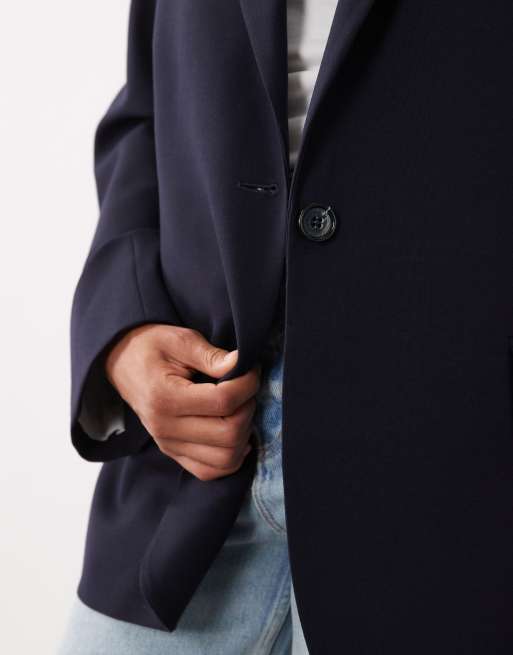ARKET co-ord blazer van zuivere wol met structuur en oversized fit in navy, 4 van 4