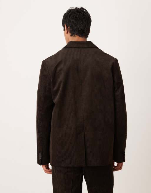 ARKET co-ord cotton rich cord tailored blazer in dark brown, 3 of 5