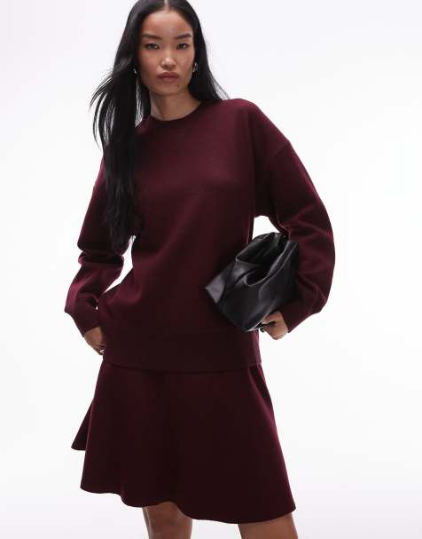 ARKET co-ord double-faced wool rich sweatshirt in burgundy - view 1