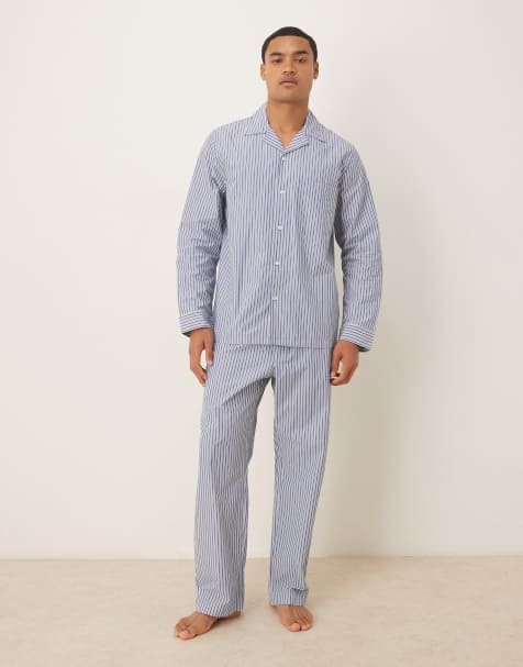 ARKET co-ord premium cotton pyjamas in blue and white stripe - view 1