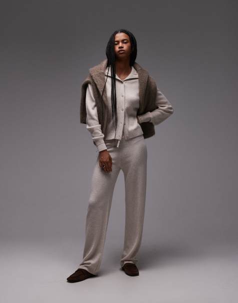 ARKET co-ord pure cashmere knitted trousers with pull-on waist in beige melange - view 1