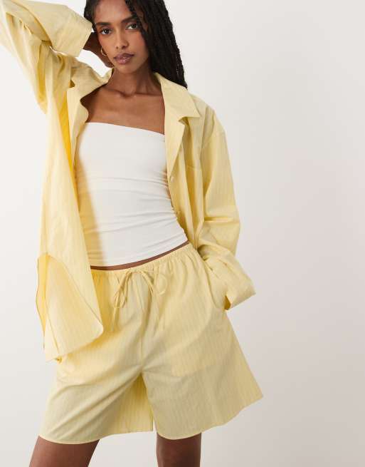 ARKET co-ord pure cotton beach shorts in yellow stripe, 2 of 5