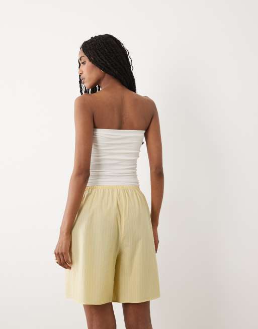 ARKET co-ord pure cotton beach shorts in yellow stripe, 3 of 5