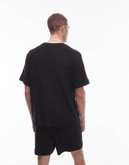 ARKET co-ord pure cotton soft touch towelling oversized t-shirt in black, 3 of 4