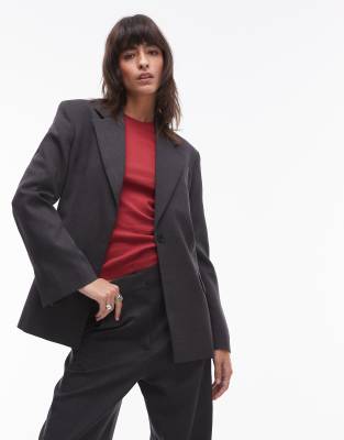 ARKET co-ord wool blend blazer with cinched waist in grey melange