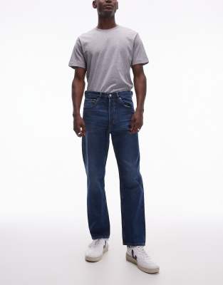 Arket Coast Relaxed Tapered Jeans In Dark Wash Blue