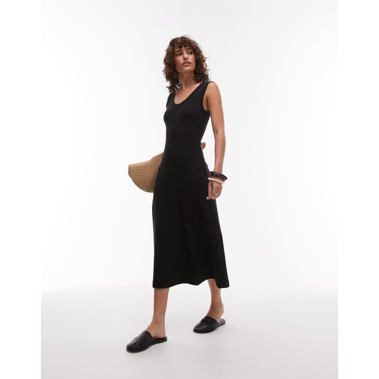 Midi Dress Black Knit Sleeveless Dress Real Essentials Ribbed Knit Midi  Dresses Women's Ribbed Knit Shift