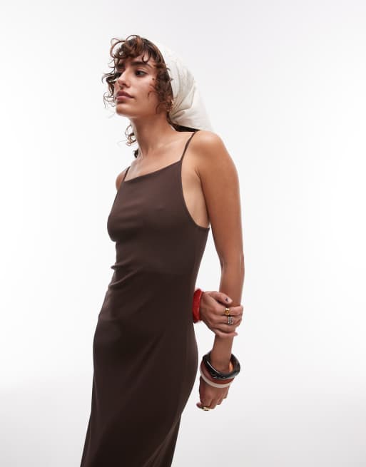 ARKET compact rib knit square neck sleeveless midi dress in