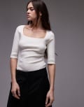 [Arket] ARKET compact rib knit top with square neckline in white XS WHITE