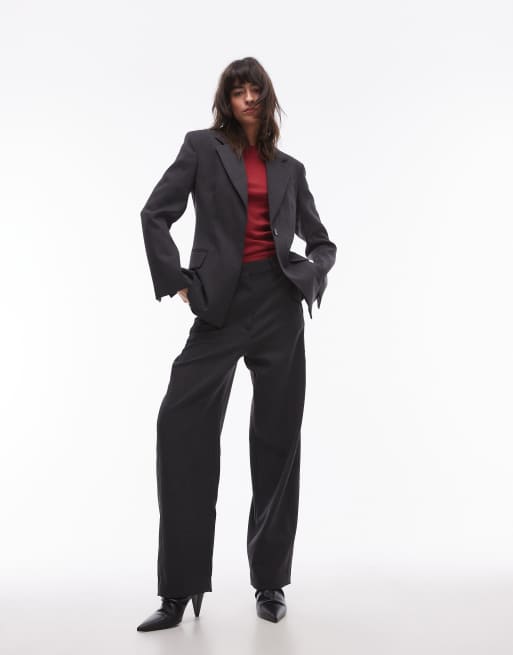 ARKET - Coordinato in misto lana elasticizzato color grigio mélange composto da blazer e pantaloni con gamba a cilindro