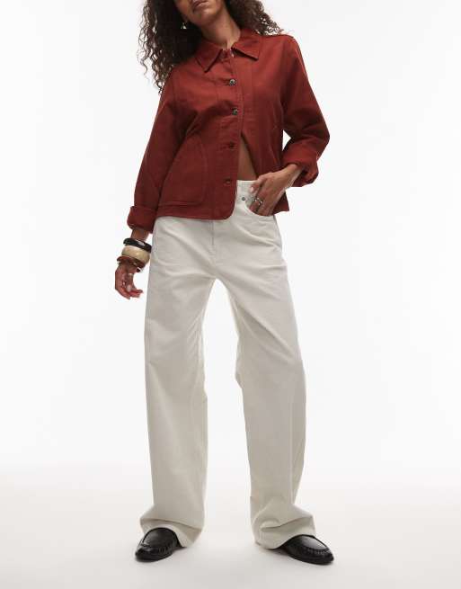 ARKET - Coral - Baggy broek van rekbaar corduroy met wijde pijpen en lage taille in gebroken wit