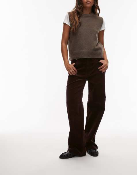 ARKET Coral low rise baggy wide leg stretch cord trousers in burgundy