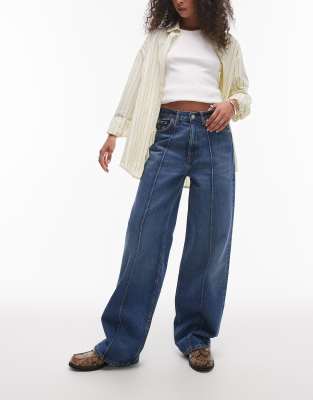 Arket Coral High Rise Relaxed Leg Jeans With Pintuck In Blue