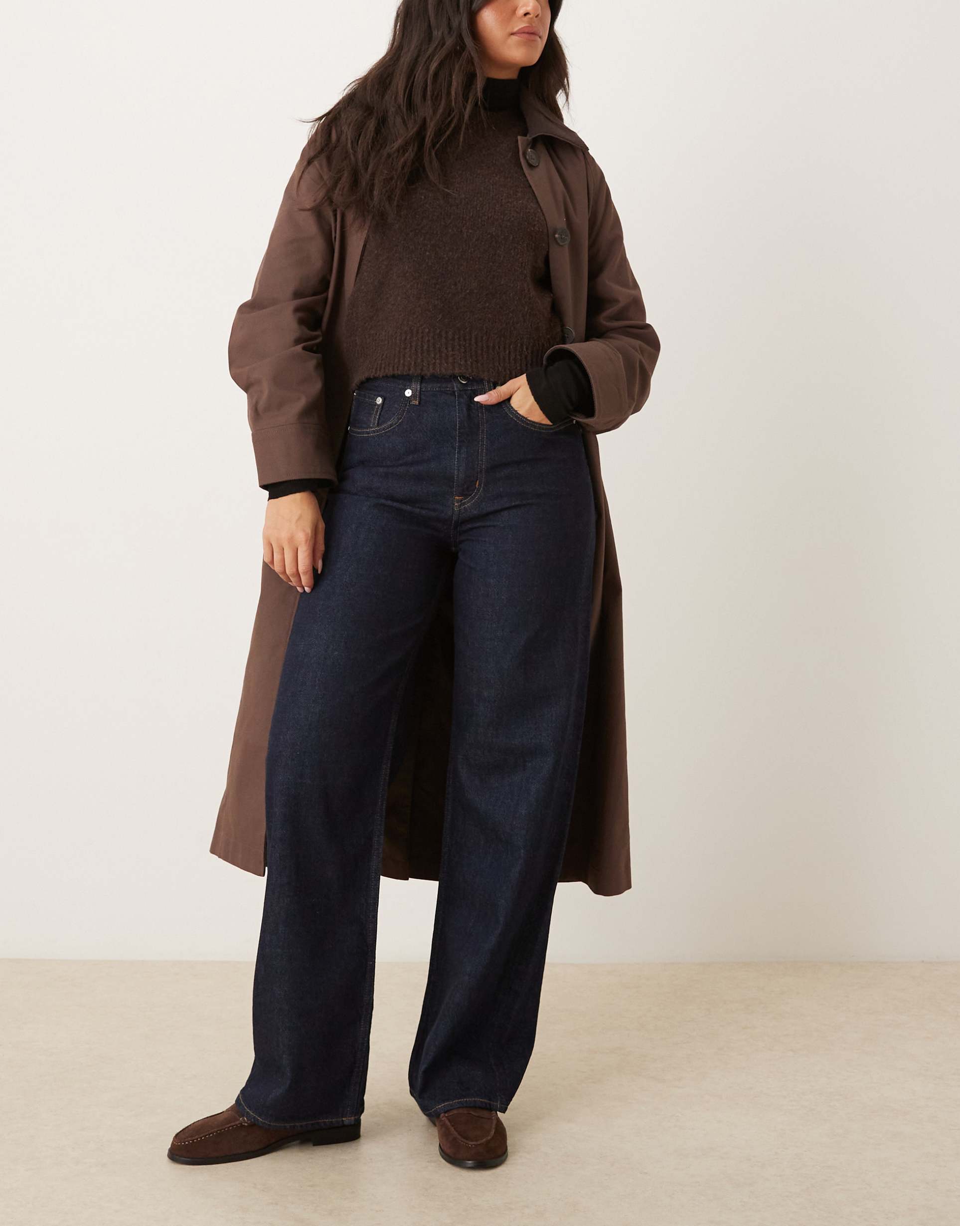 arket coral high waist relaxed leg jeans in dark-wash indigo blue rinse