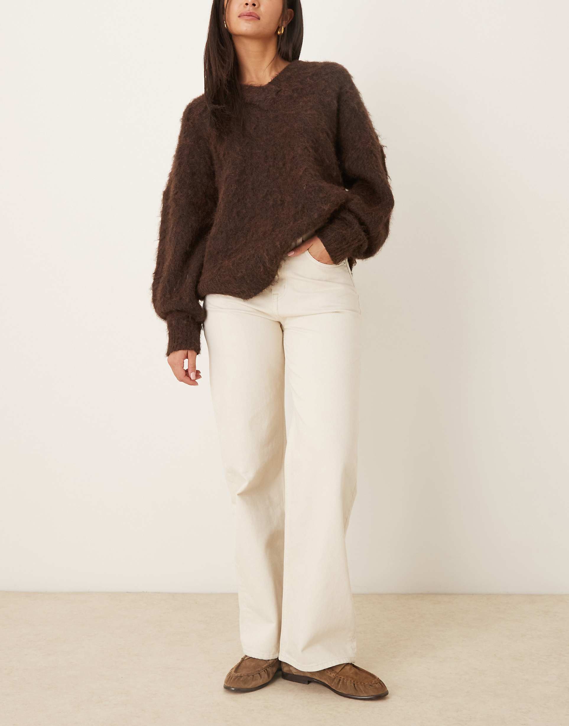 arket coral high waist relaxed leg jeans in off white