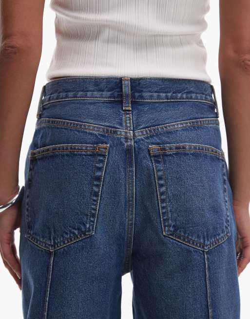 Arket - Coral - Jeans comodi a vita alta blu slavato vintage medio con nervature, 4 di 5